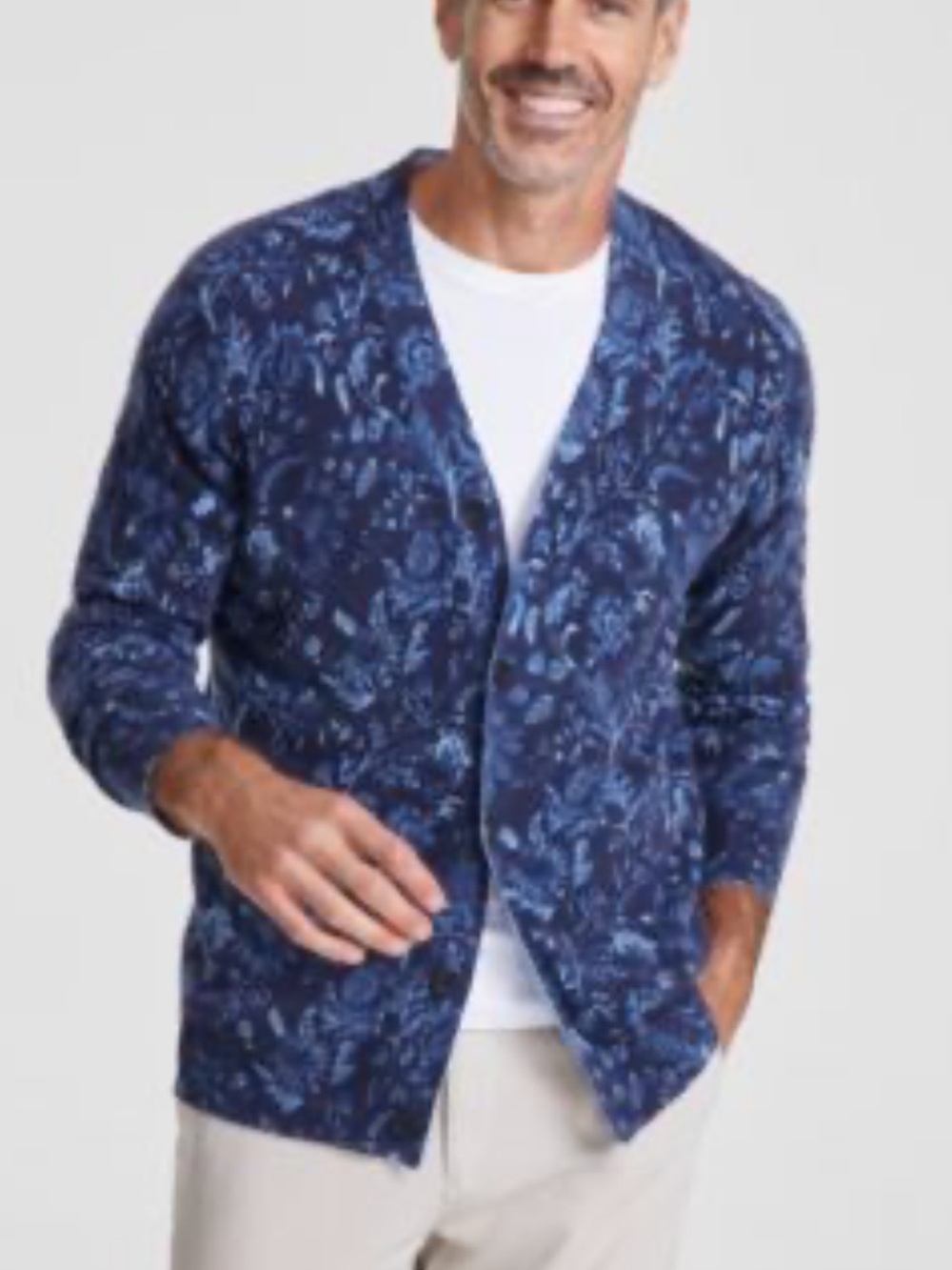 Club Room Cashmere Navy Blue Patterned V-Neck Cardigan 2XL